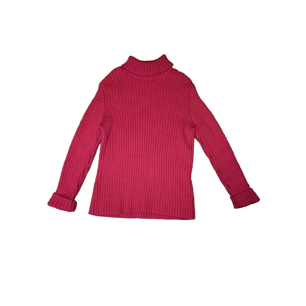Lands End Womens Turtleneck Sweater XL 18-20 Red Long Sleeve 100% Cotton